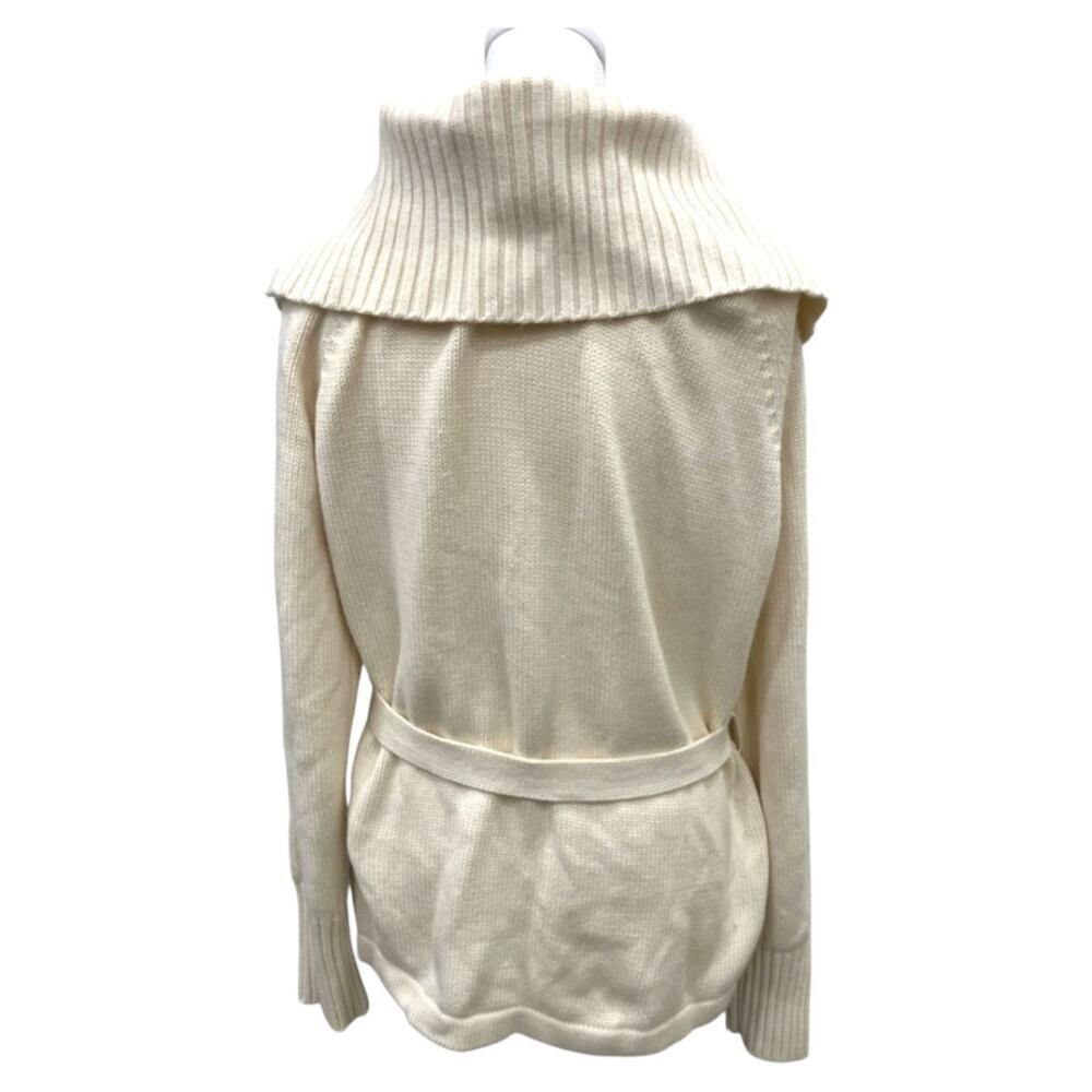 Talbots Cable-Knit Belted Cardigan Cream Shawl Collar Tie Waist Women Small - Picture 3 of 8